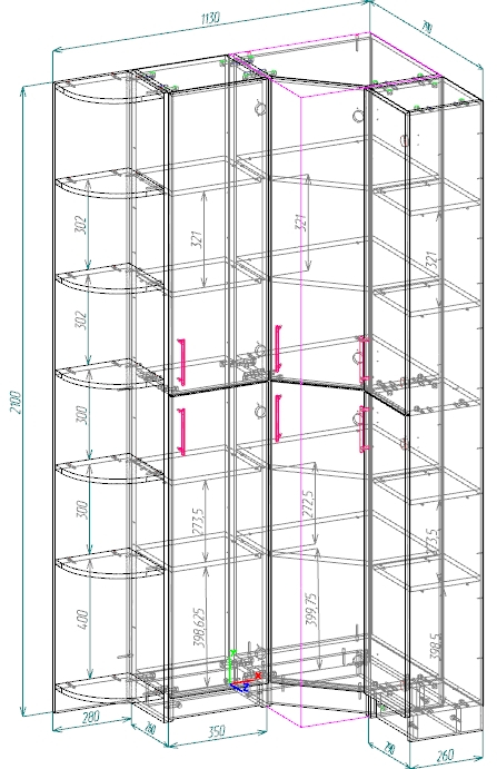 Угловой стеллаж по чертежу
