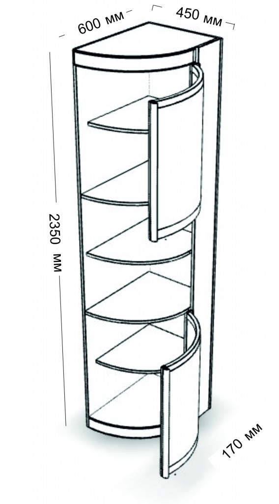 Угловой элемент прямой с двумя распашными дверями ассиметричный